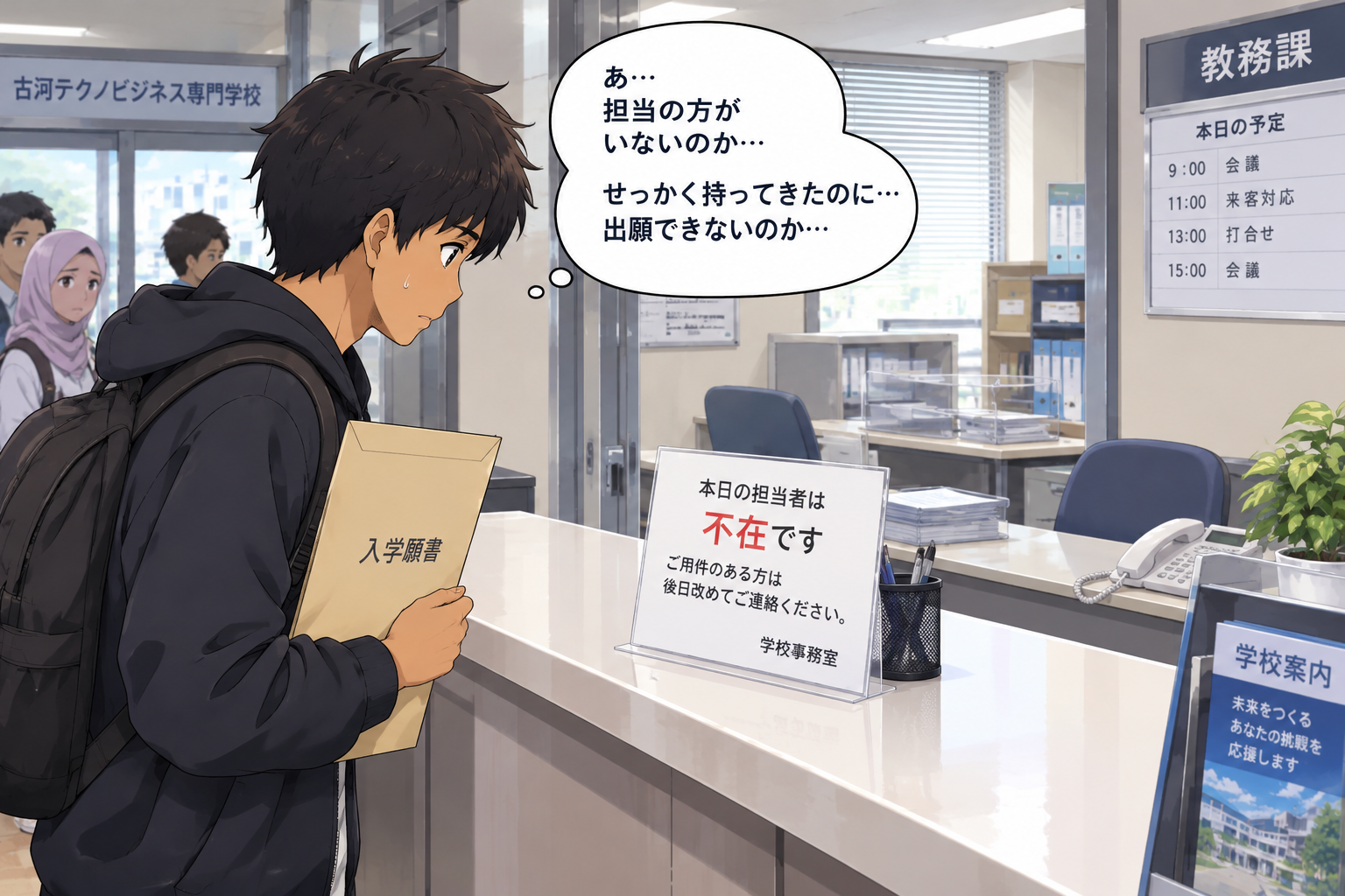 不在の窓口と入学願書.png